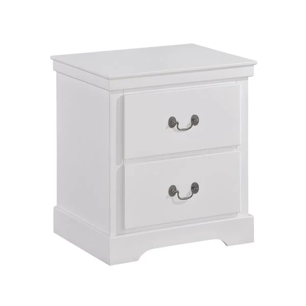 Benzara 2 Drawer Wooden Nightstand with Metal Drop Handles and Bracket Feet, White