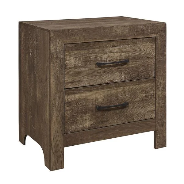 Benzara 2 Drawer Rustic Wooden Nightstand with Block Legs, Brown