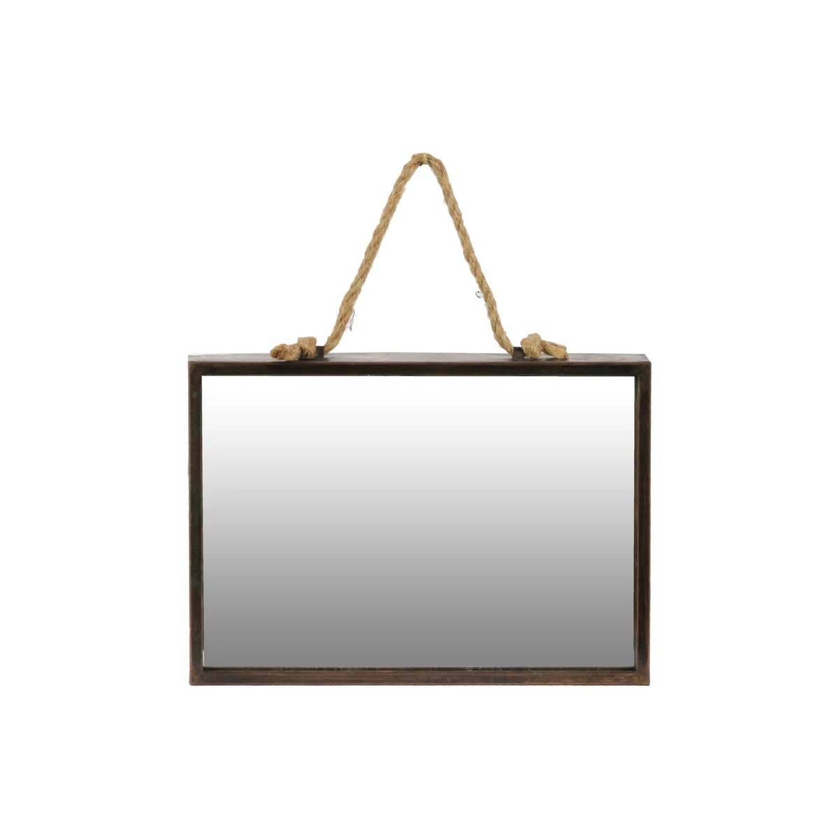 Benzara BM219103 Metal Frame Rectangular Wall Mirror with Rope Hanger, Set of 2, Bronze