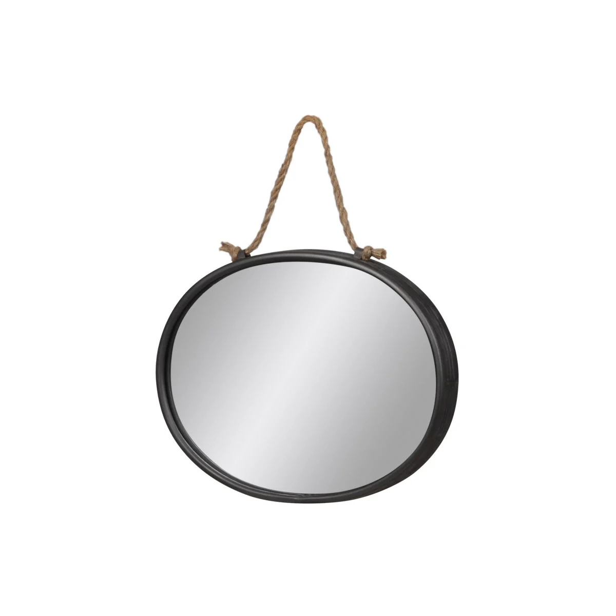 Benzara BM219198 Oval Wall Mirror with Rope Handle and Metal Frame,Set of 2,Black and Silver