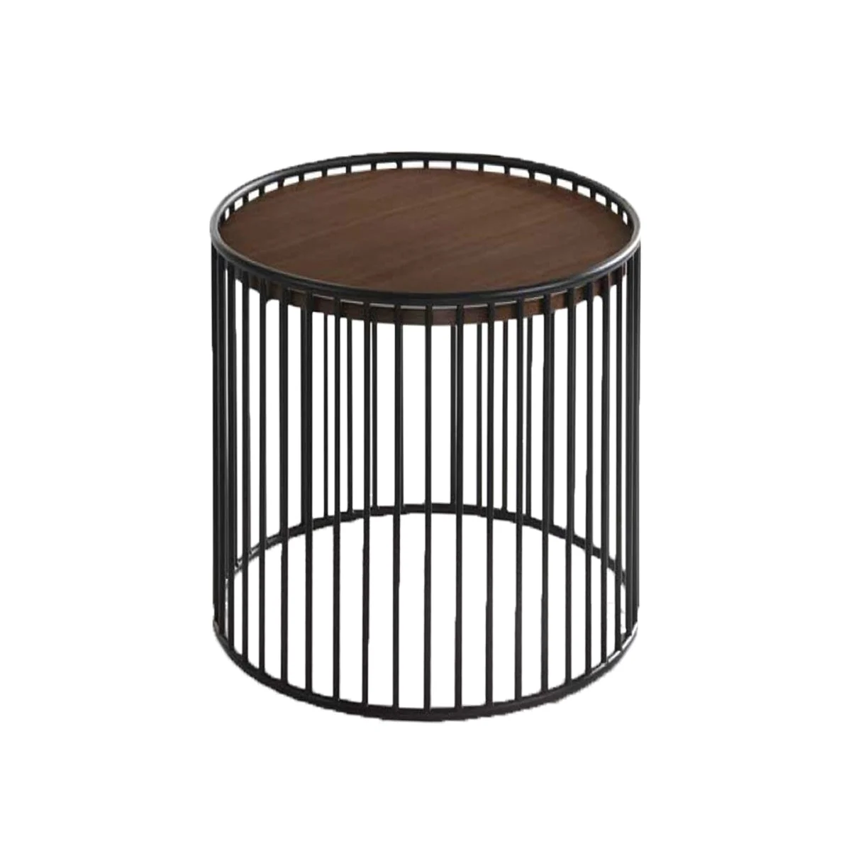 Benzara Circular Cage Shaped Metal Frame End Table with Wood Top, Brown and Black