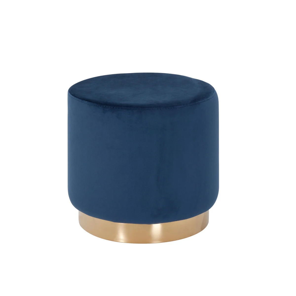 Benzara Velvet Upholstered Ottoman with Steel Base, Small, Blue and Gold