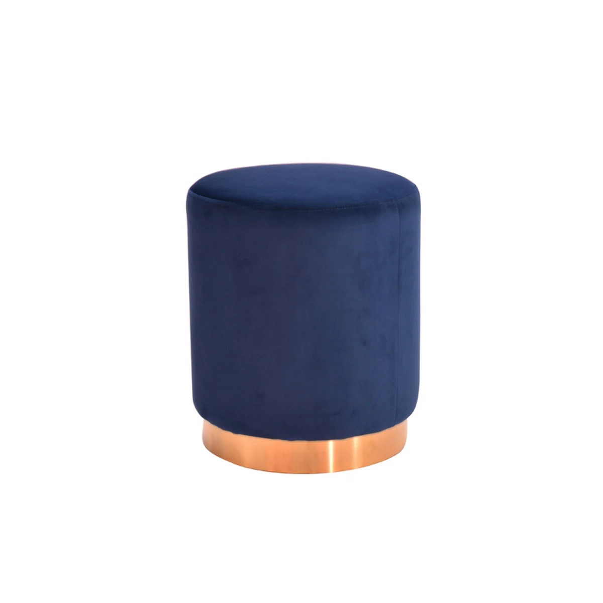 Benzara Velvet Upholstered Ottoman with Steel Base, Large, Blue and Gold