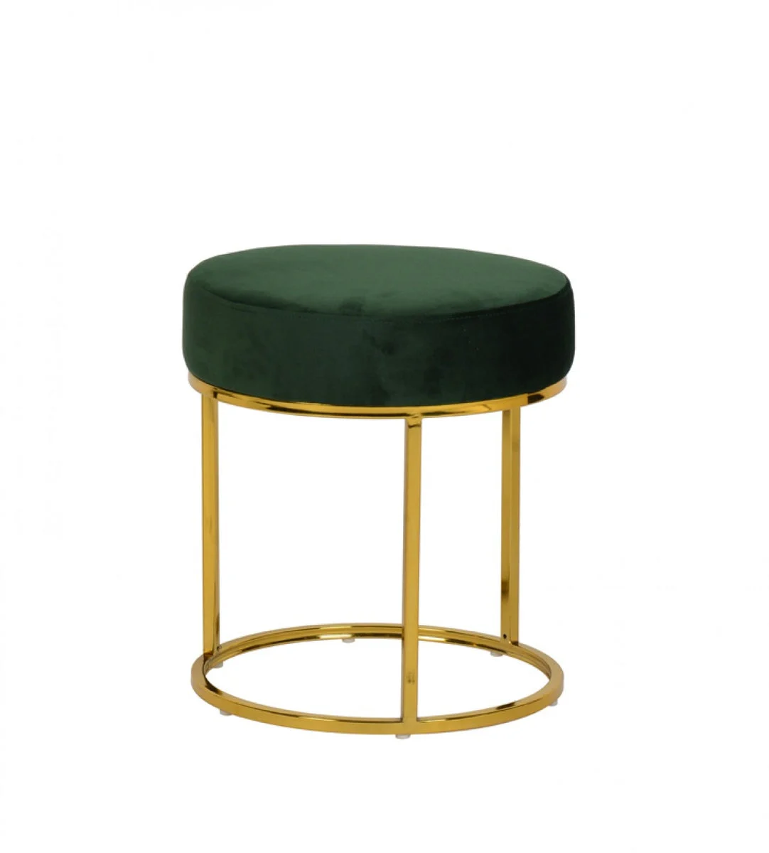 Benzara Velvet Upholstered Round Ottoman with Tubular Metal Base, Green and Gold