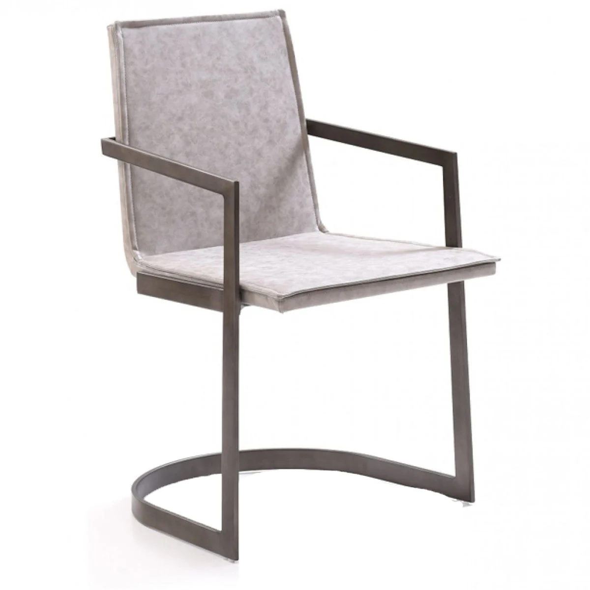 Benzara Leatherette Padded Back Dining Chair with Semi Circular Base, Gray