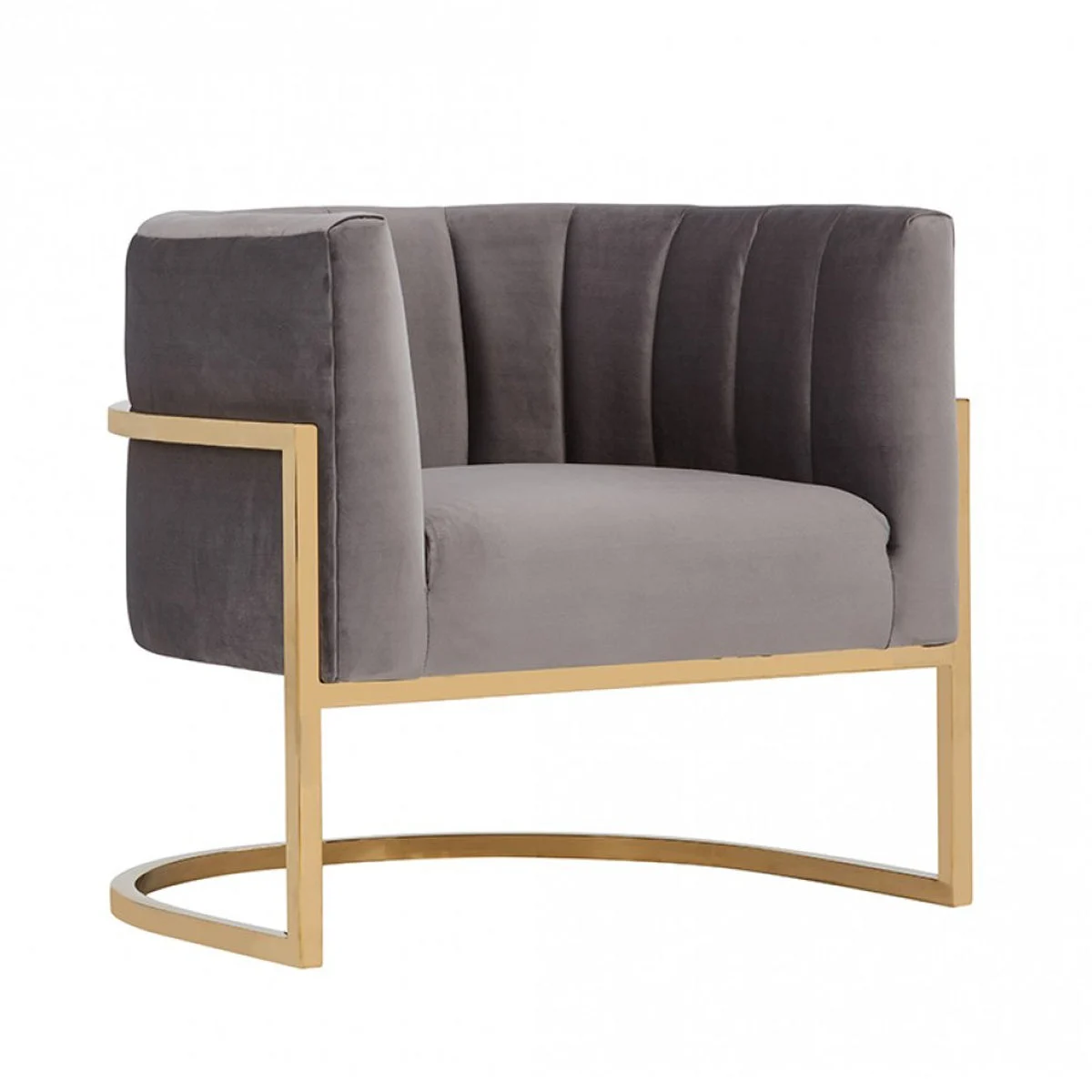 Benzara Semi Circle Fabric Lounge Chair with Vertical Tufted Back, Gray and Gold