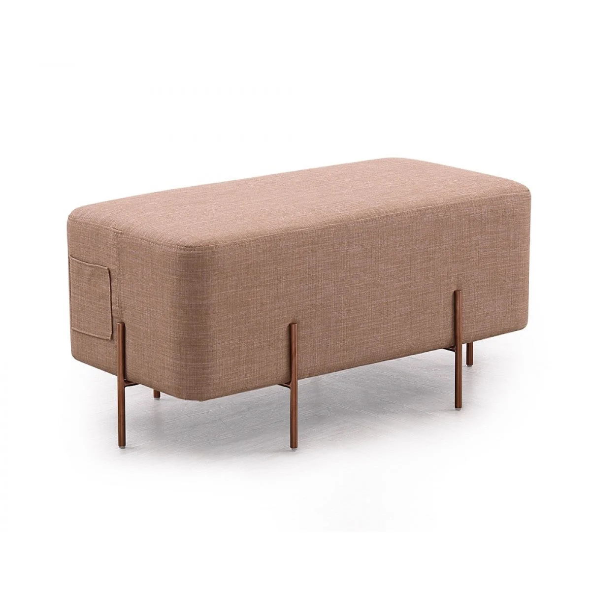 Benzara Fabric Upholstered Rectangular Shaped Ottoman with Side Pocket, Brown