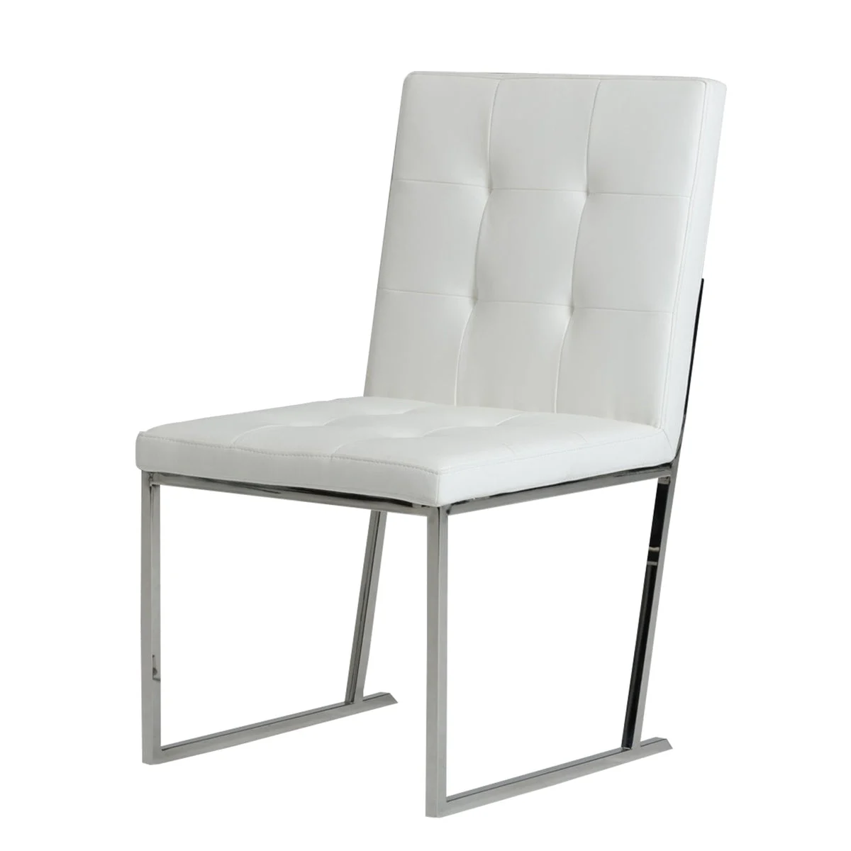 Benzara Metal Dining Chair with Tufted Leatherette Upholstery, Set of 2, White