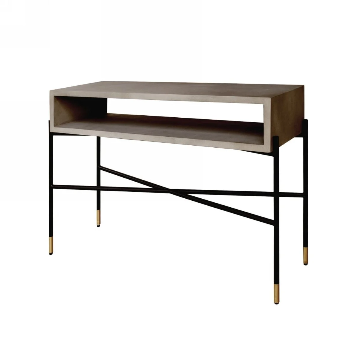 Benzara Rectangular Console Table with Concrete Top and Metal Base, Gray and Black