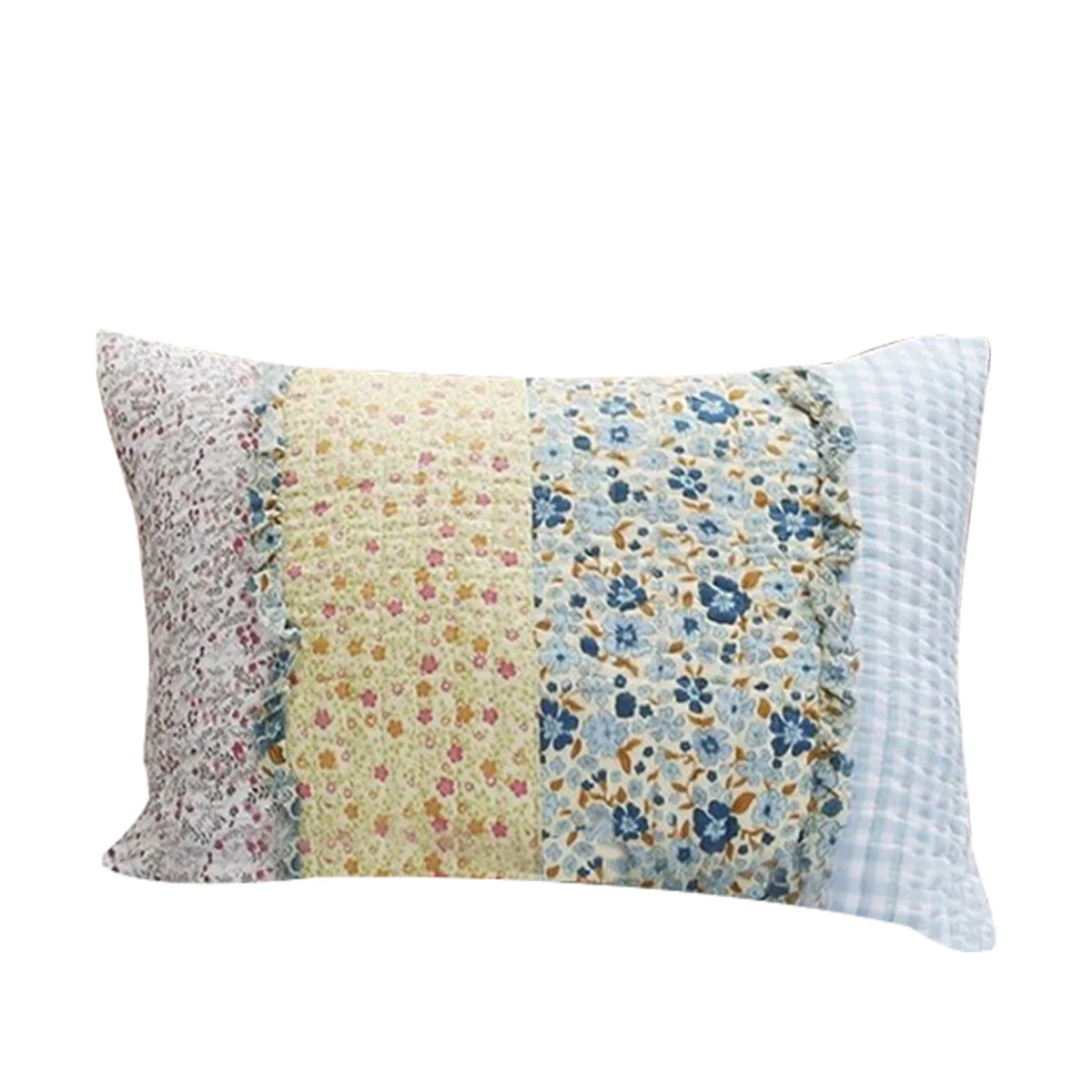 Benzara BM219387 Polyester King Size Quilted Pillow Sham with Ruffle Sewn, Multicolor