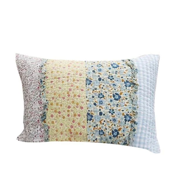 Benzara BM219388 Polyester Standard Size Quilted Pillow Sham with Ruffle Sewn, Multicolor
