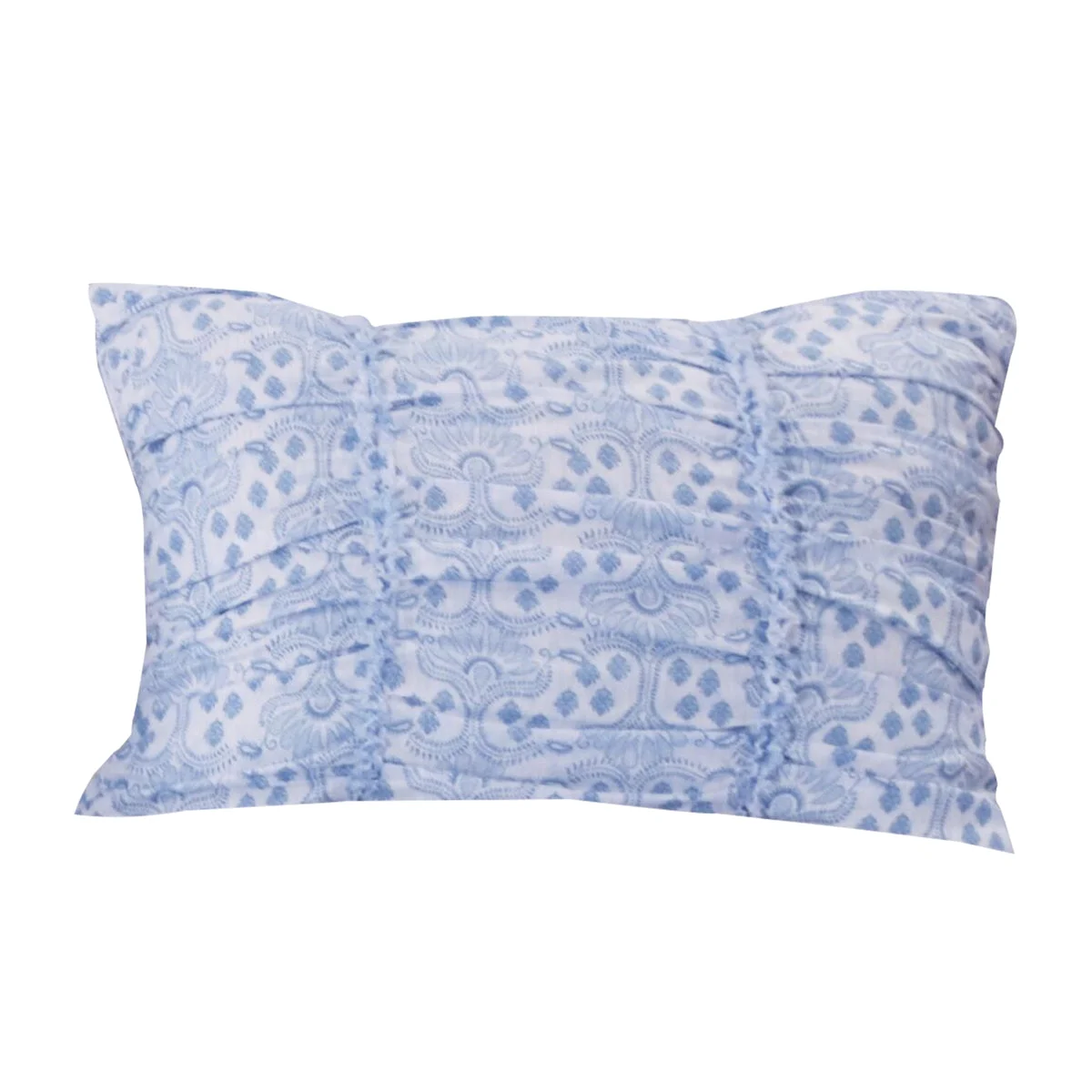 Benzara BZBM219401 Fabric Pillow Sham with Ruffled and Pleated Details, Blue
