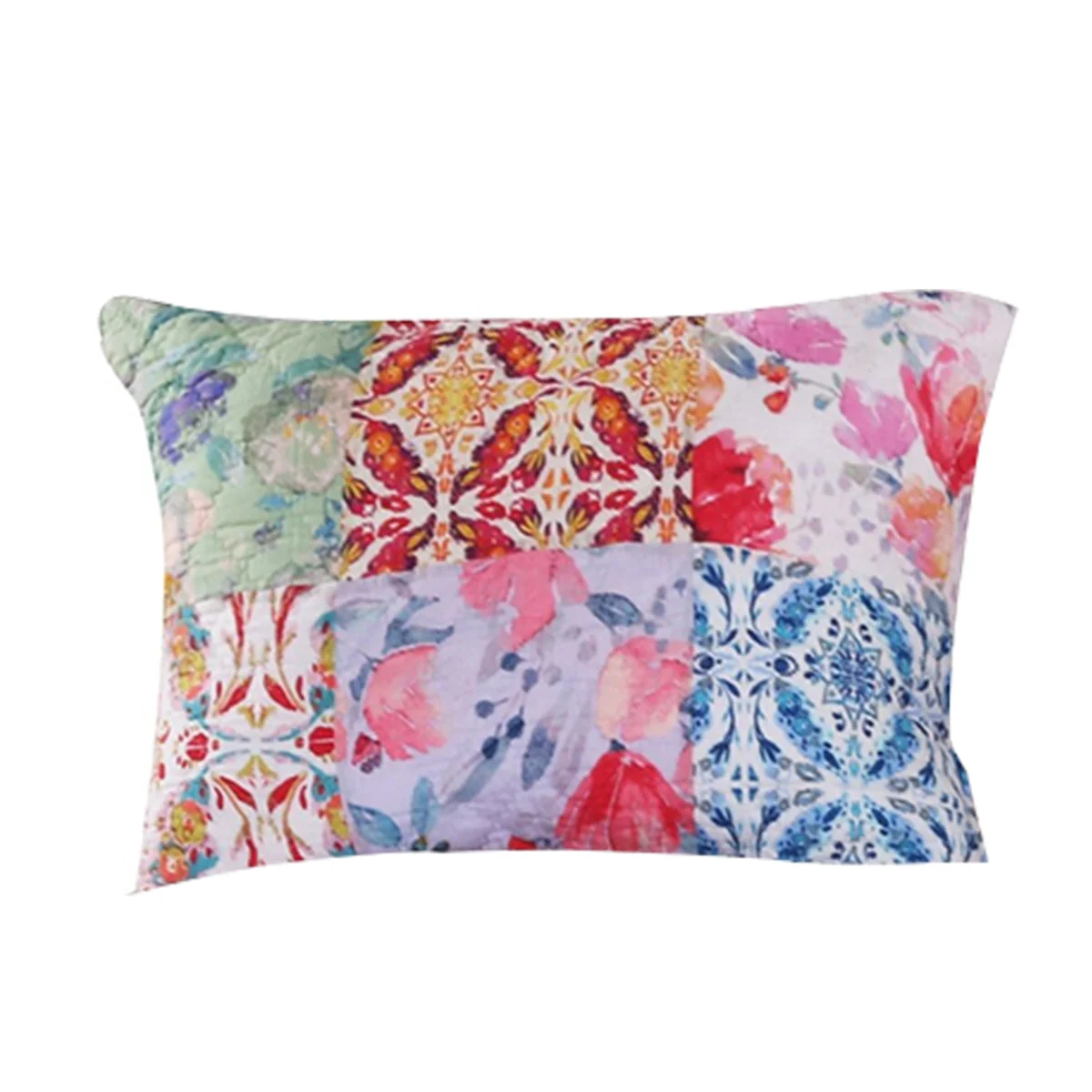 Benzara BM219425 Hand Painted Fabric King Size Pillow Sham with Floral Tile Art, Multicolor