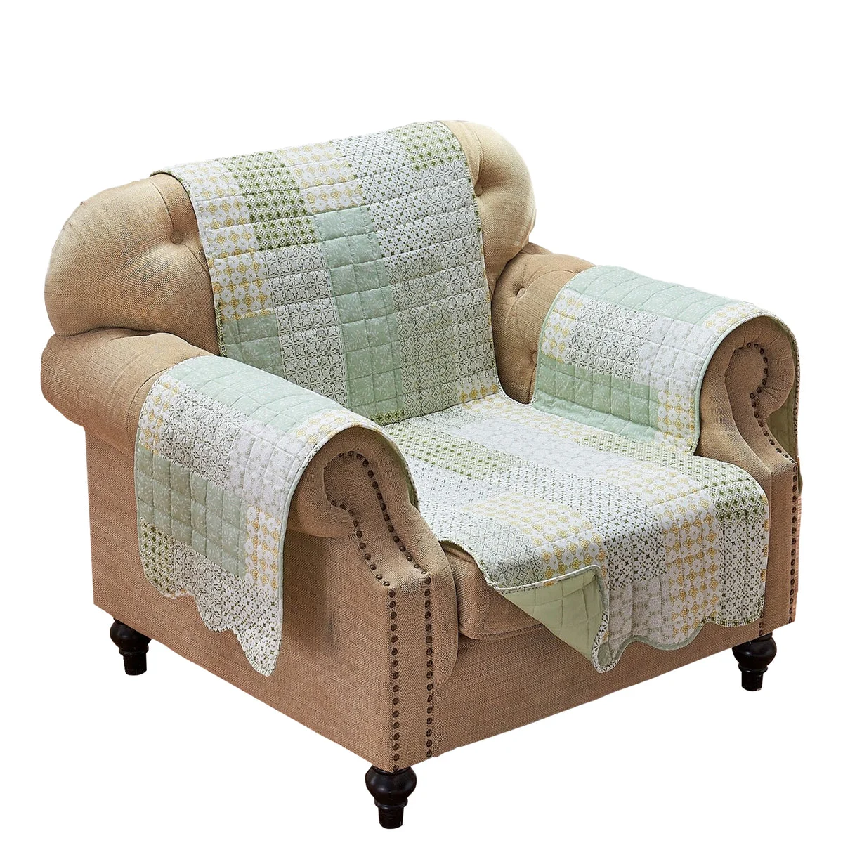 Benzara BM219430 Fabric Armchair Protector with Geometric Pattern Motifs, Green