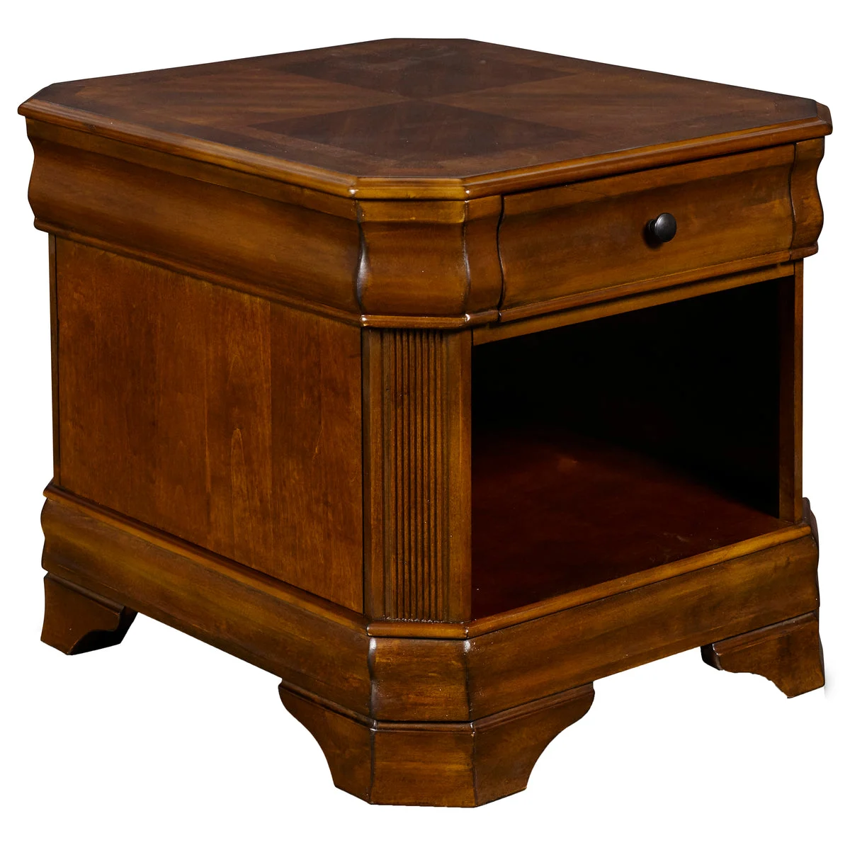 Benzara BM219480 Wooden End Table with Open Shelf and Bracket Legs, Brown