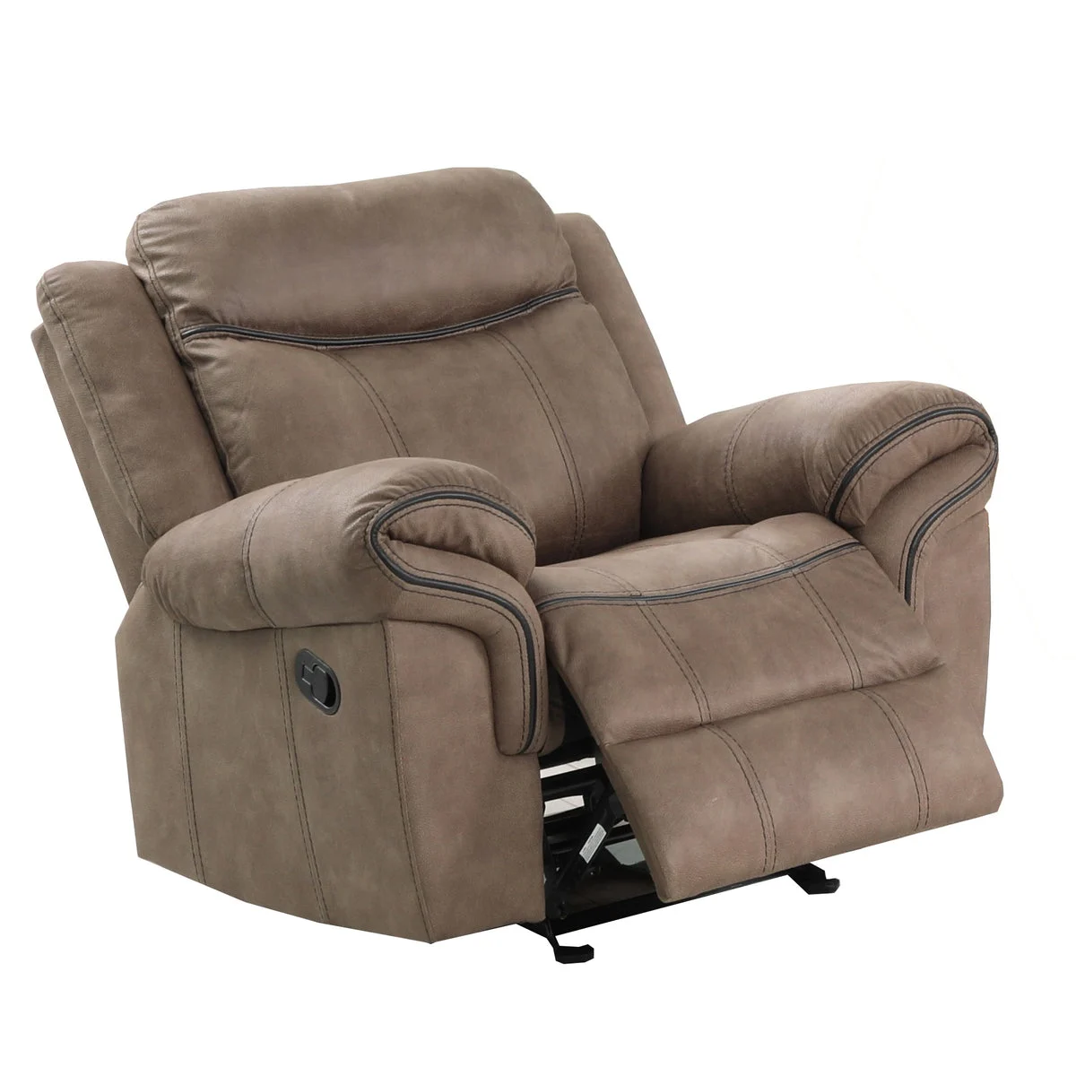 Benzara Contemporary Leatherette Glider Recliner with Split Backrest, Light Brown