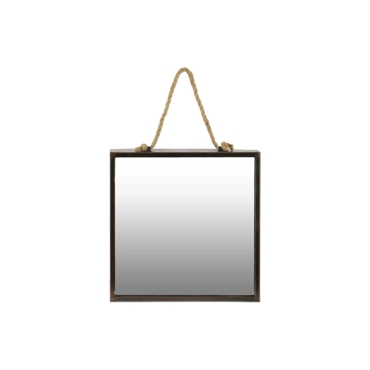 Benzara BM219626 Metal Frame Square Wall Mirror with Rope Hanger, Set of 2, Bronze