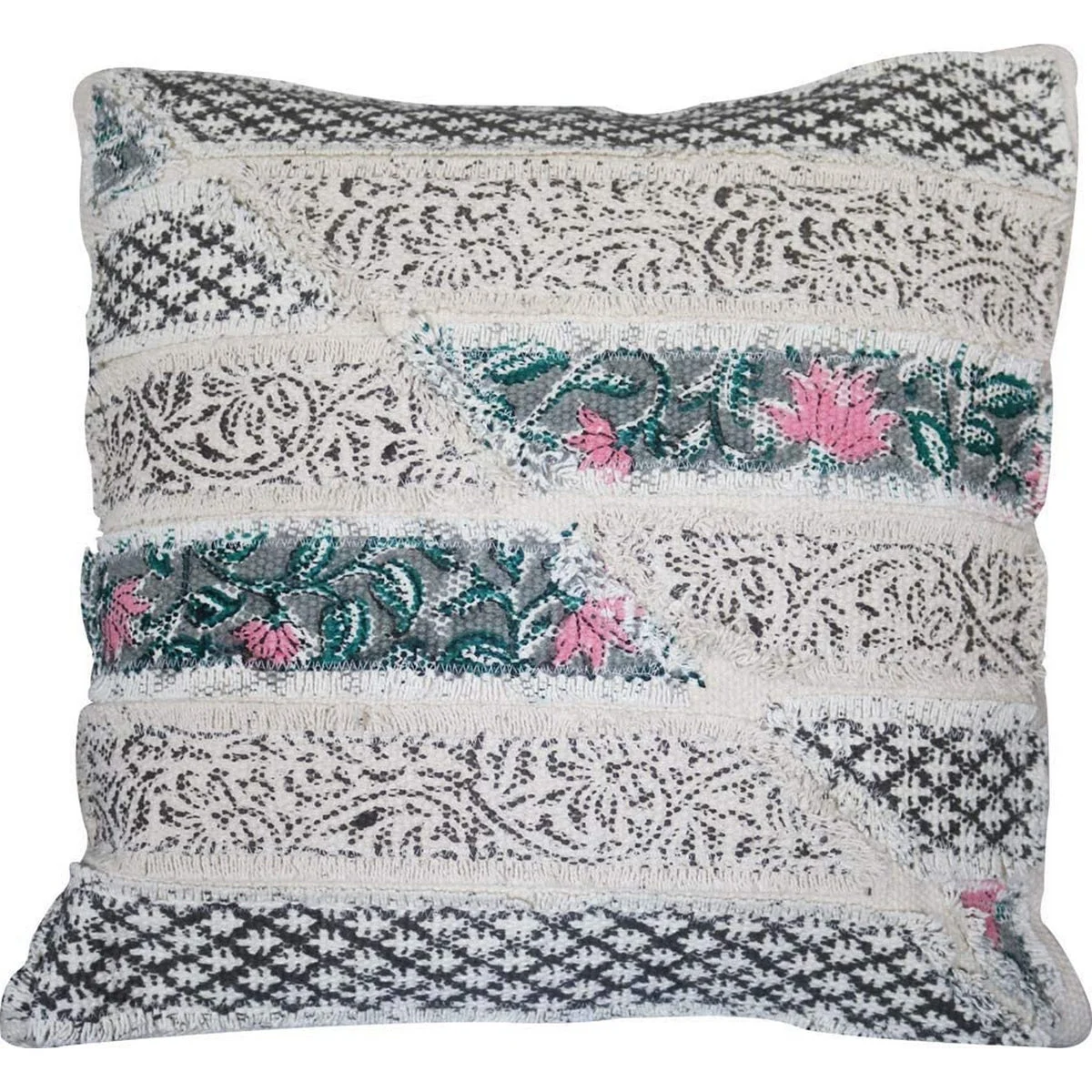 Benzara BM219712 18 x 18 Cotton Accent Pillow Cover with Block Print, White and Black