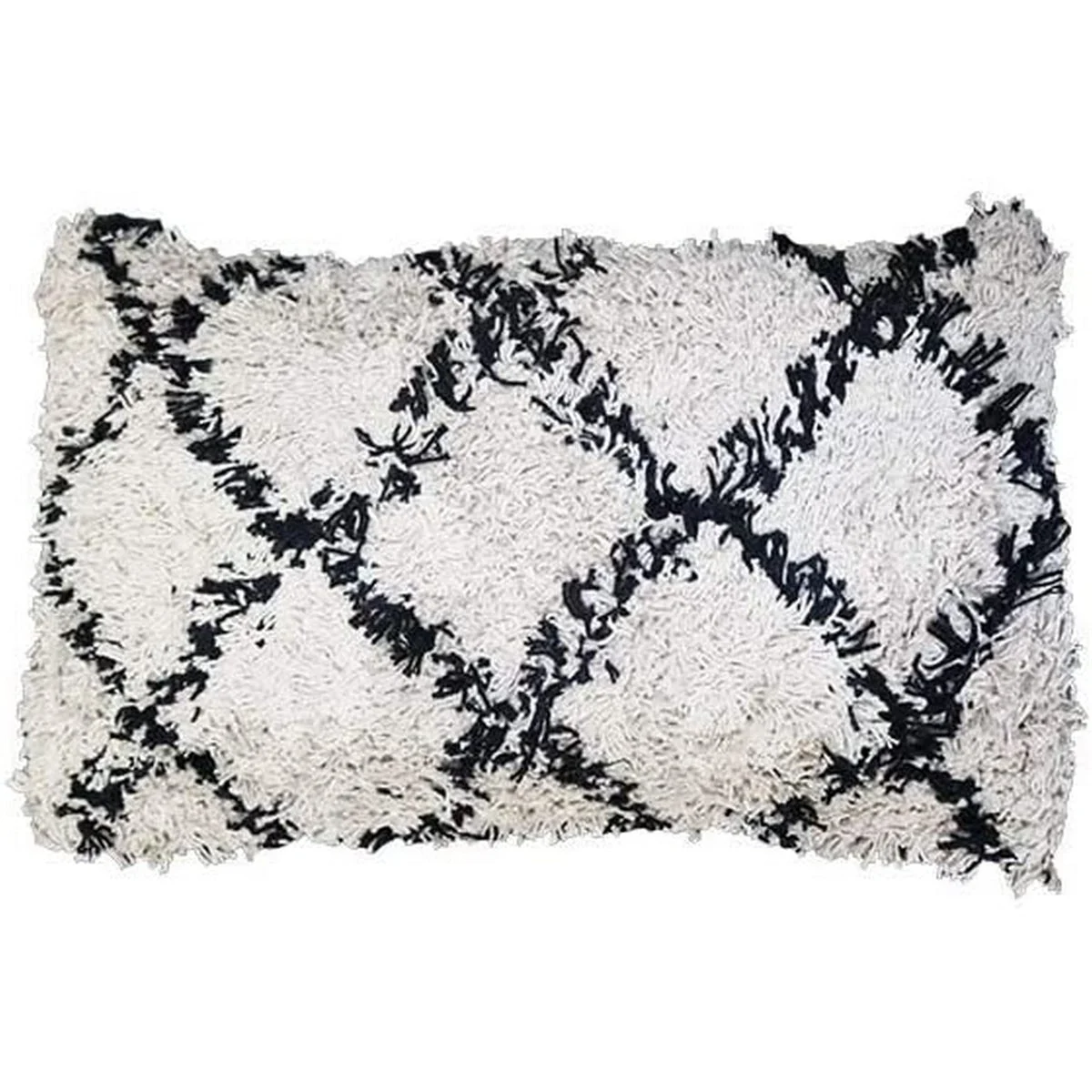 Benzara BM219720 20 x 12 Fringed Cotton Accent Pillow Cover, White and Black
