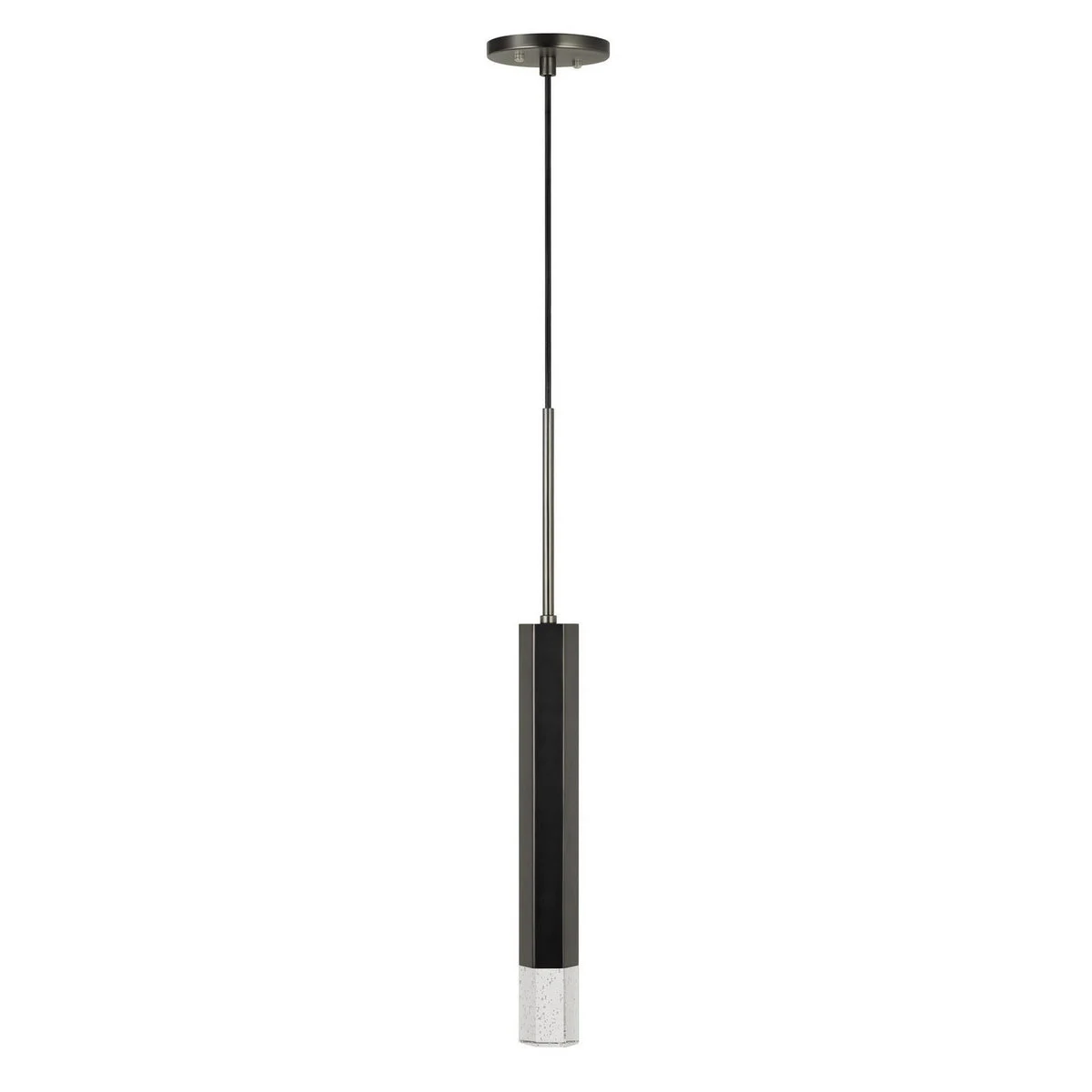 Benzara Hexagonal Metal Frame Single Led Light Pendant with Glass Diffuser, Black