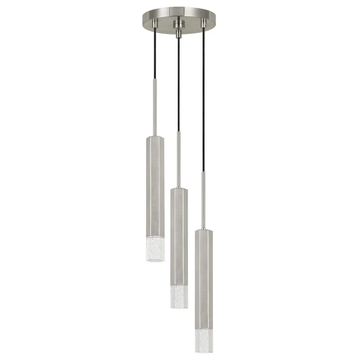 Benzara Hexagonal Metal Frame 3 Led Light Pendant with Glass Diffuser, Gray