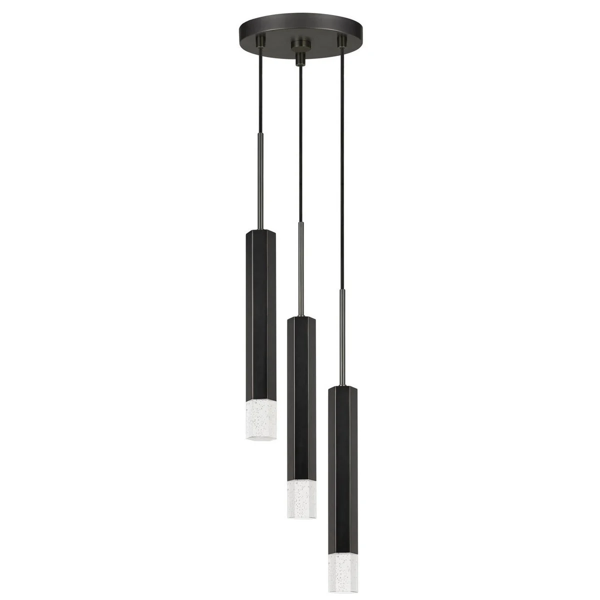 Benzara Hexagonal Metal Frame 3 Led Light Pendant with Glass Diffuser, Black