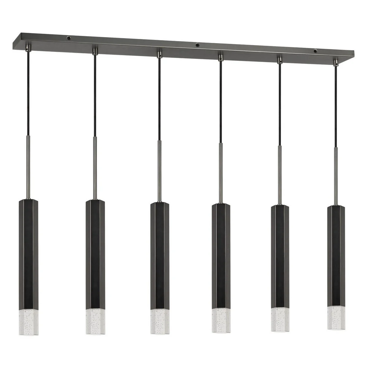 Benzara Hexagonal Metal Frame 6 Led Light Pendant with Glass Diffuser, Black