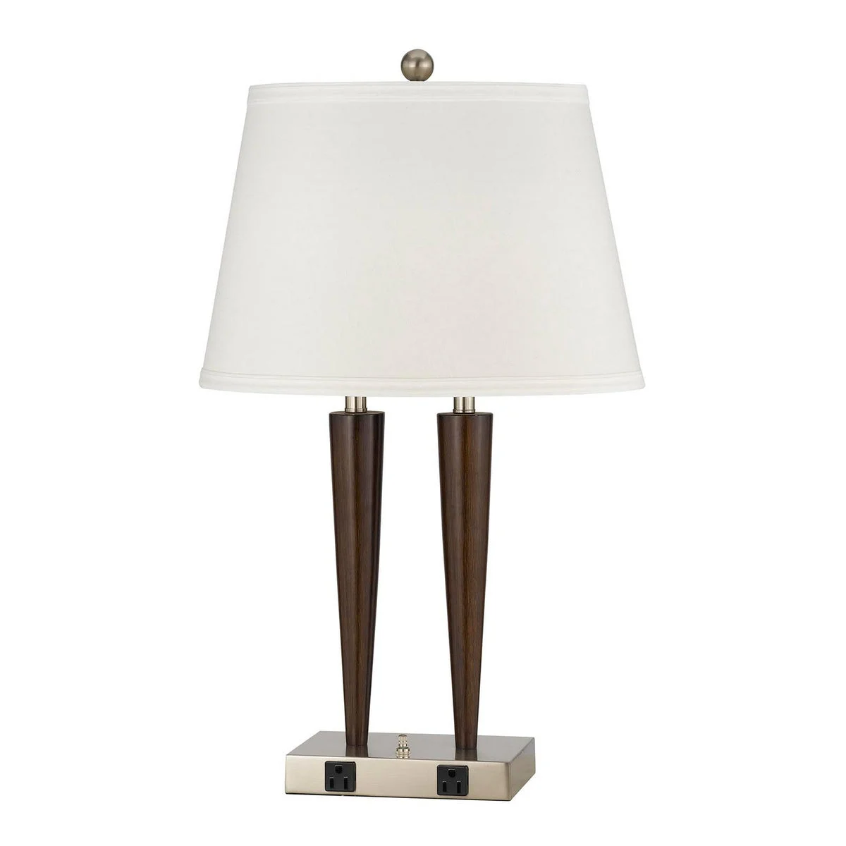 Benzara Metal Desk Lamp with Sleek Dual Conical Support, Silver and Brown