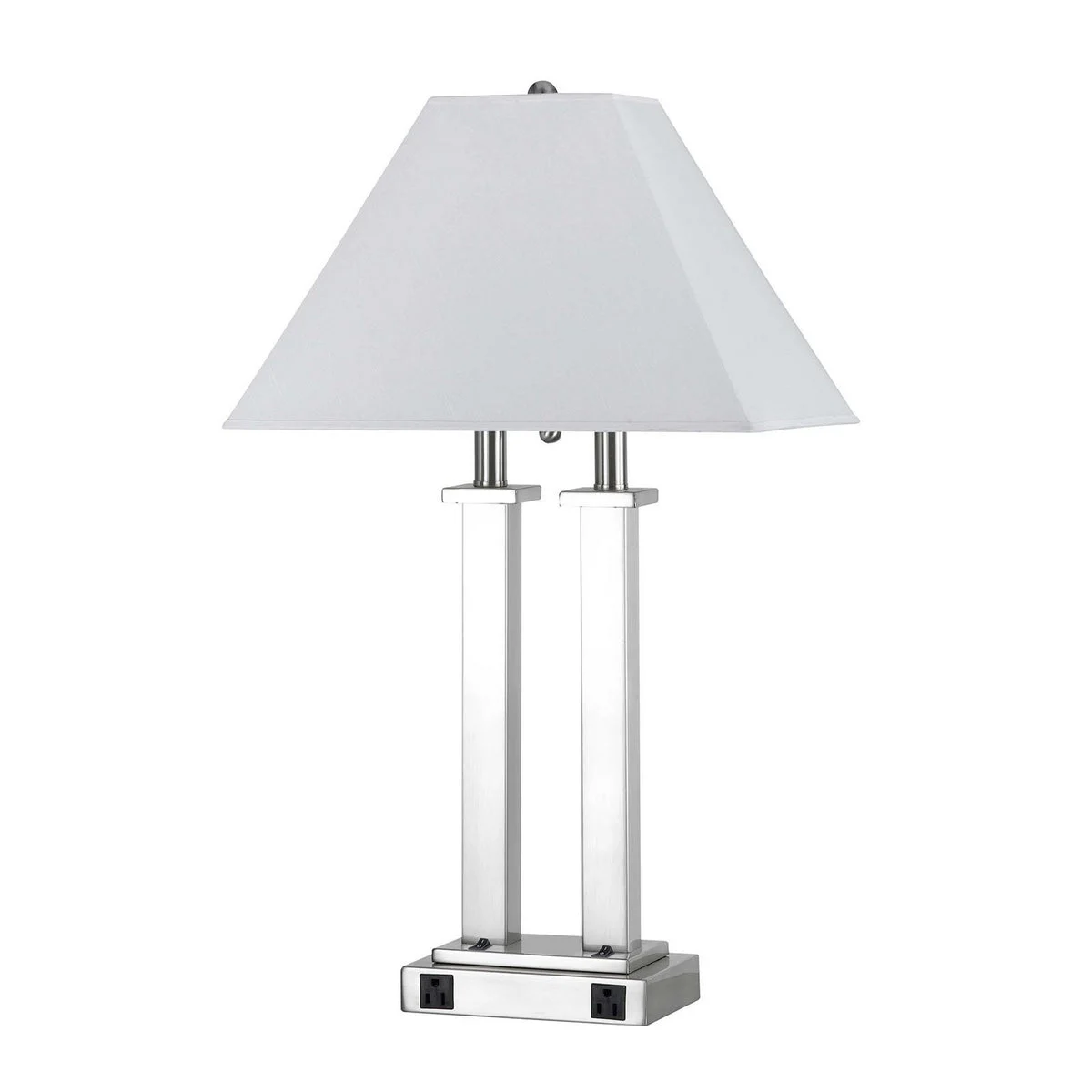 Benzara Flared Shade Metal Desk Lamp with Double Pedestal Legs, Silver