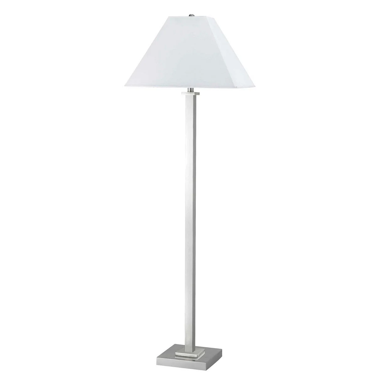 Benzara Flared Shade Metal Floor Lamp with Pedestal Leg and Block Base, Silver
