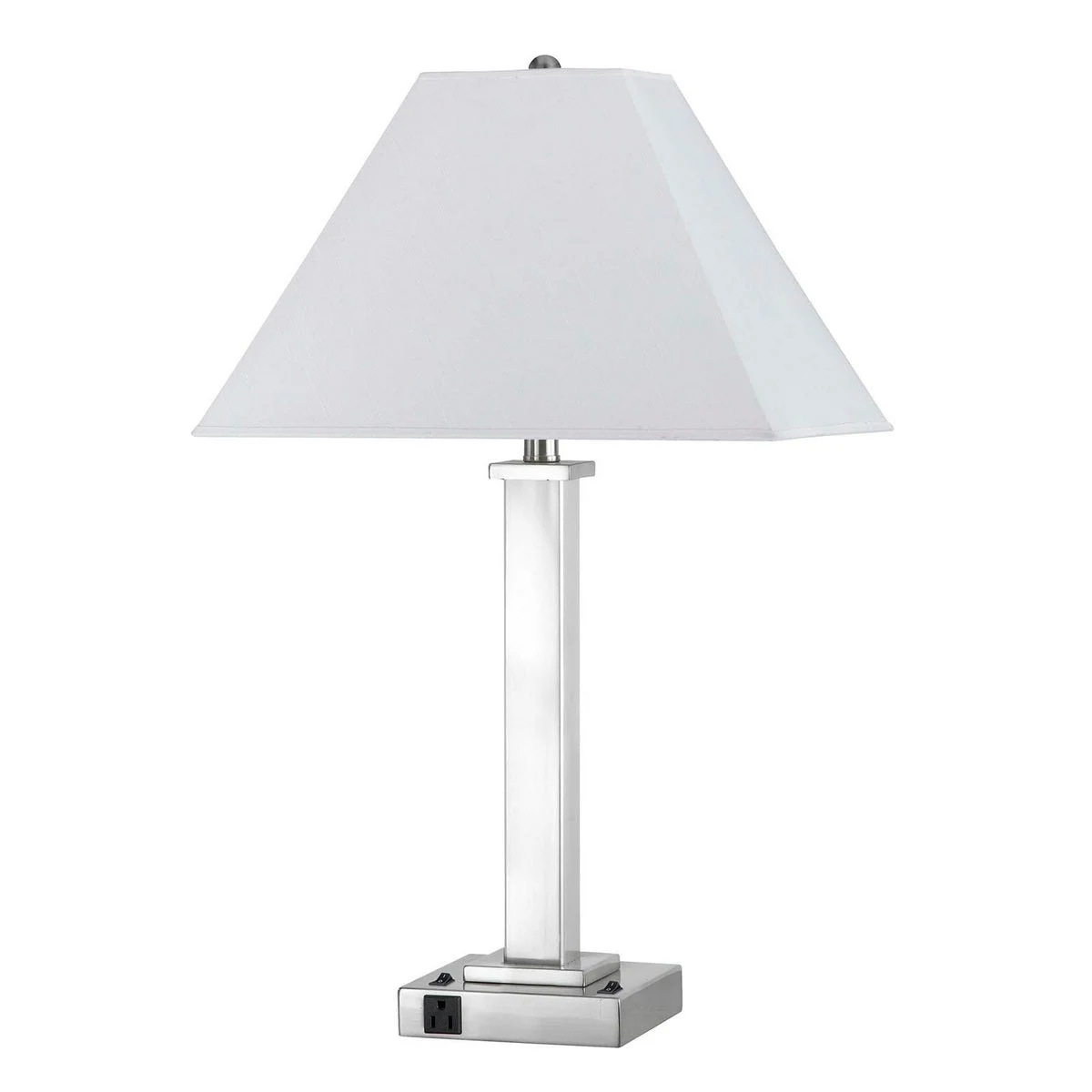 Benzara Flared Shade Metal Table Lamp with Pedestal Leg and Block Base, Silver