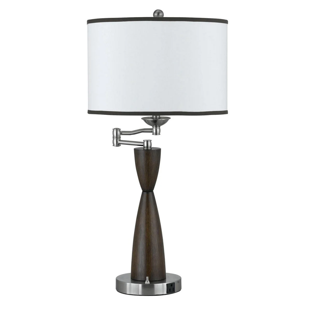 Benzara Metal Table Lamp with Hourglass Pedestal Body, Brown and Silver