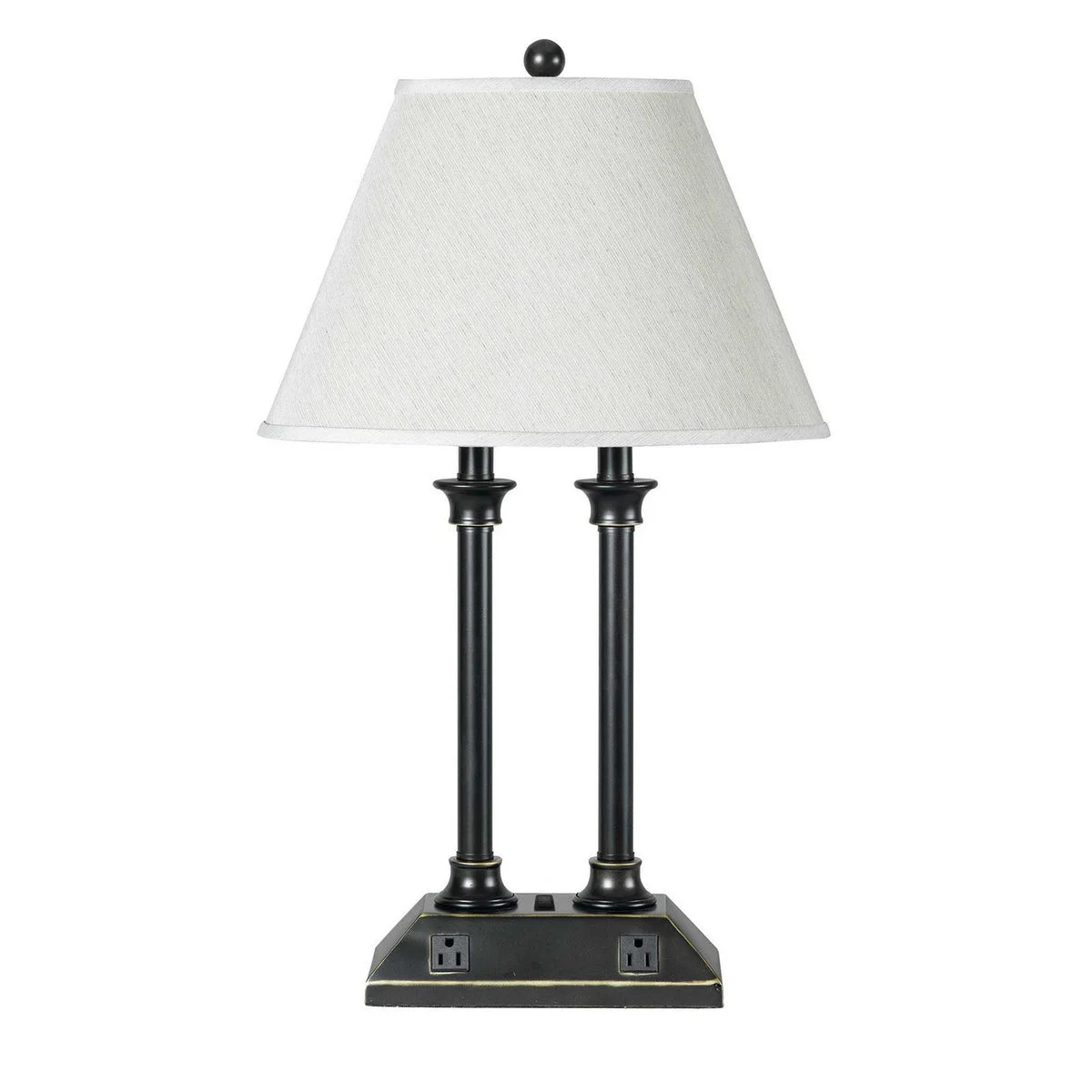 Benzara Metal Double Pedestal Base Table Lamp with Tapered Shade, Black and White