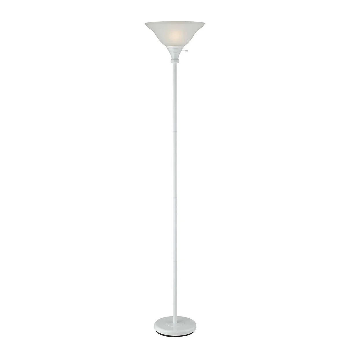 Benzara 3 Way Torchiere Floor Lamp with Frosted Glass shade and Stable Base, White