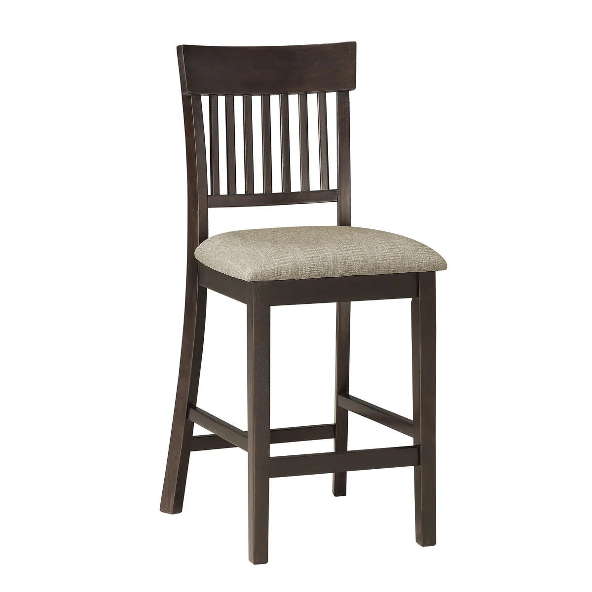 Benzara Fabric Wooden Counter Height Chair with Slatted Back, Set of 2, Brown