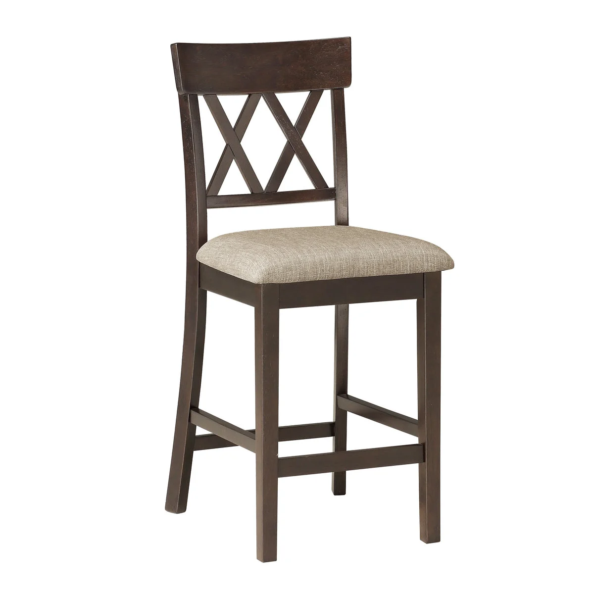 Benzara Fabric Wooden Counter Height Chair with Double X Back Design, Brown