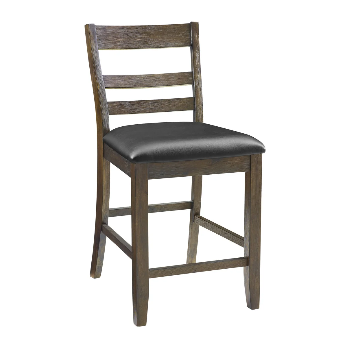 Benzara Rustic Ladder Counter Height Chair with Leatherette Seat, Set of 2, Brown