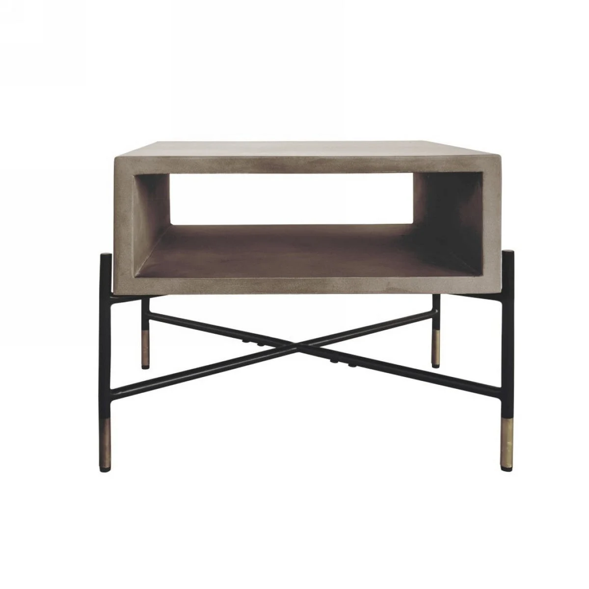 Benzara Open Concrete Top End Table with Tubular Metal Base, Black and Gray