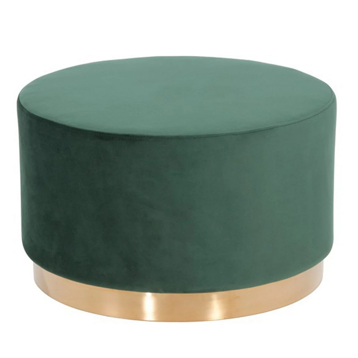 Benzara Velvet Upholstered Ottoman with Steel Base, Small, Green and Gold