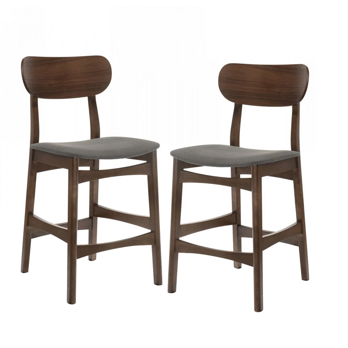 Benzara Fabric Upholstered Wooden Frame Modern Barstool, Set of 2, Brown and Gray