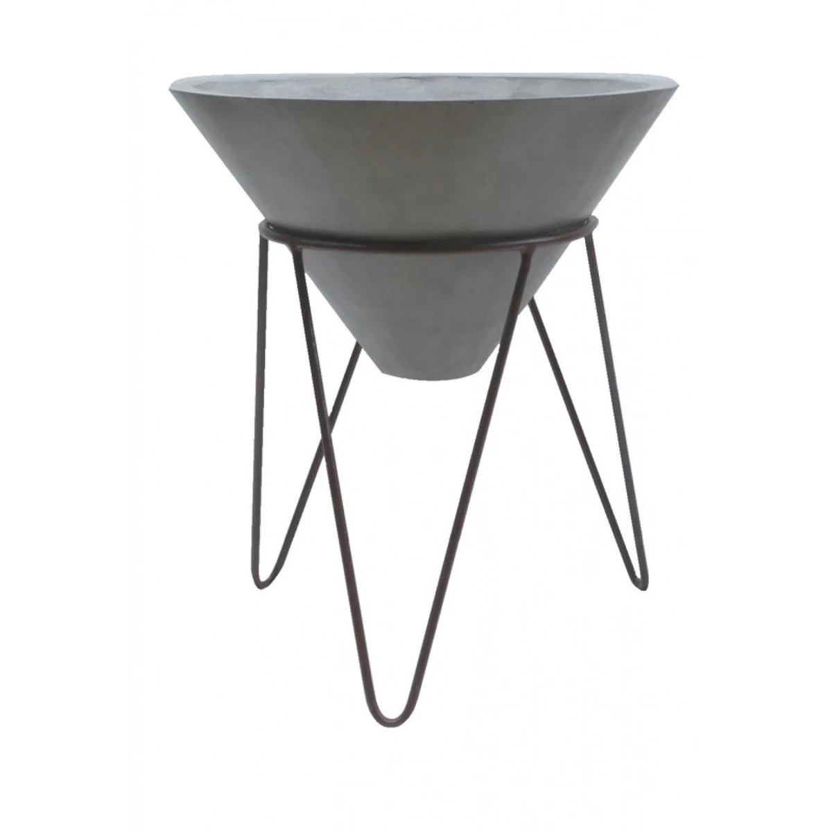 Benzara Modern Cone Shaped Concrete Planter with Metal Stand, Large, Gray and Black