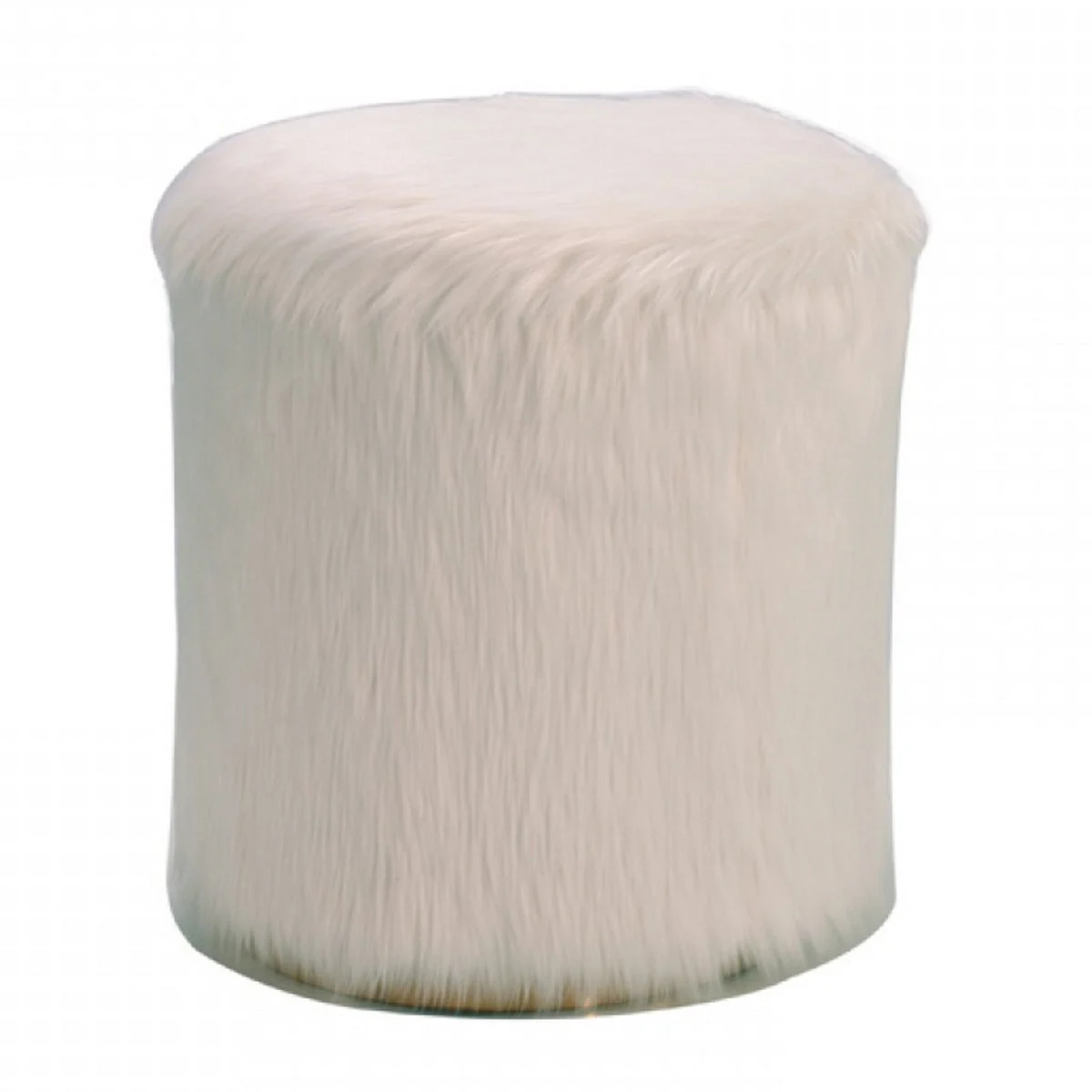 Benzara Faux Fur Upholstered Ottoman with Steel Base, White and Gold