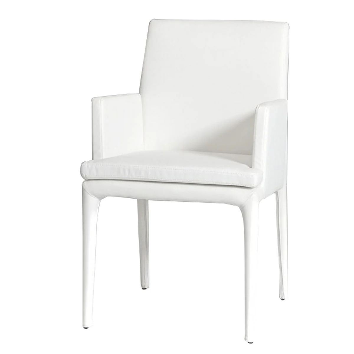 Benzara Leatherette Dining Chair with Tapered Legs and Panel Arms, White