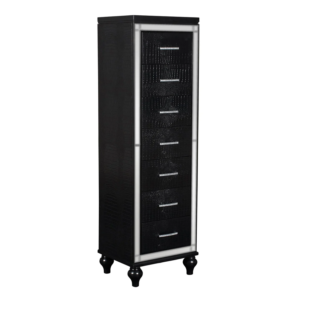 Benzara Modern Style Wooden Chest with Mock Croc Panels, Black
