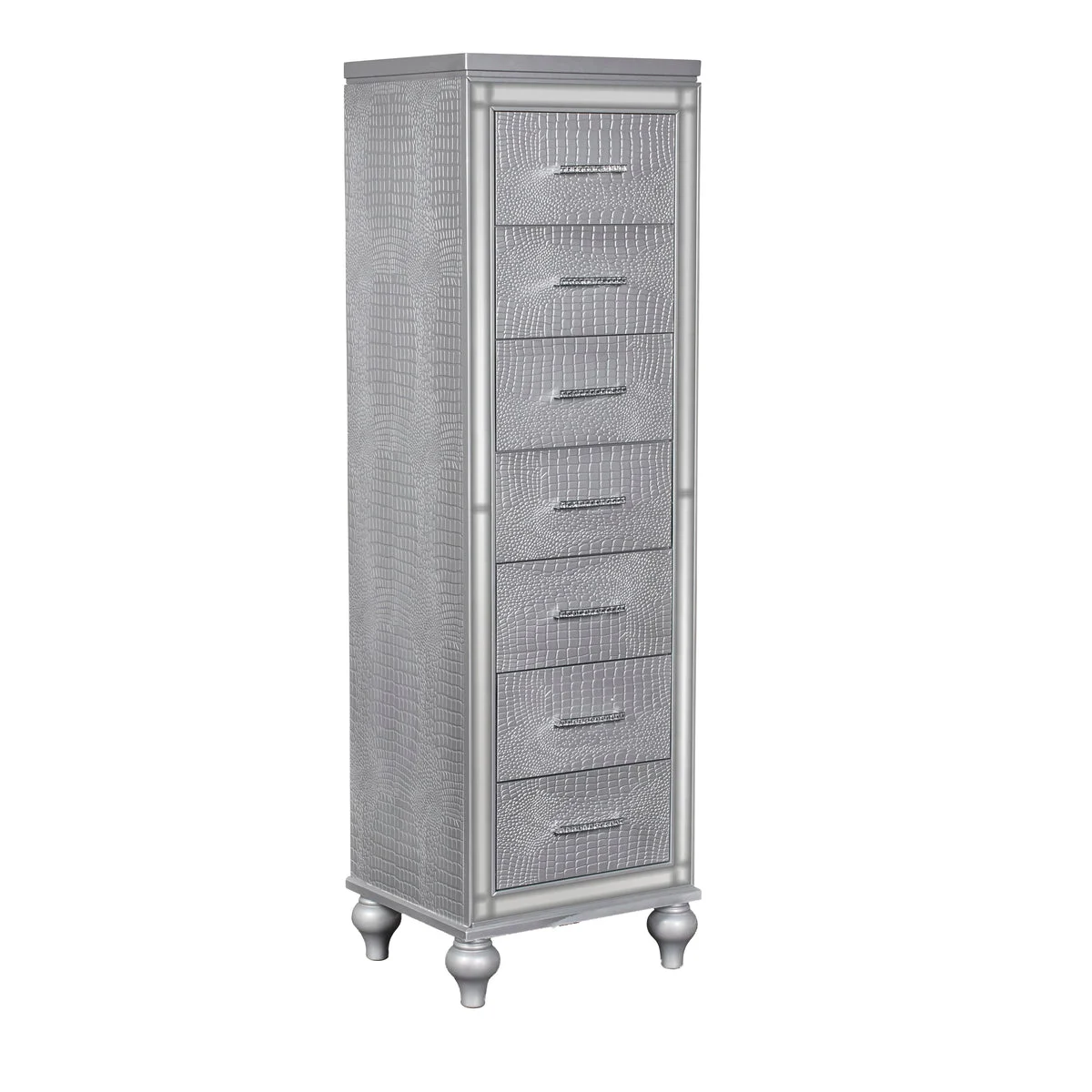 Benzara Modern Style Wooden Chest with Mock Croc Panels, Silver