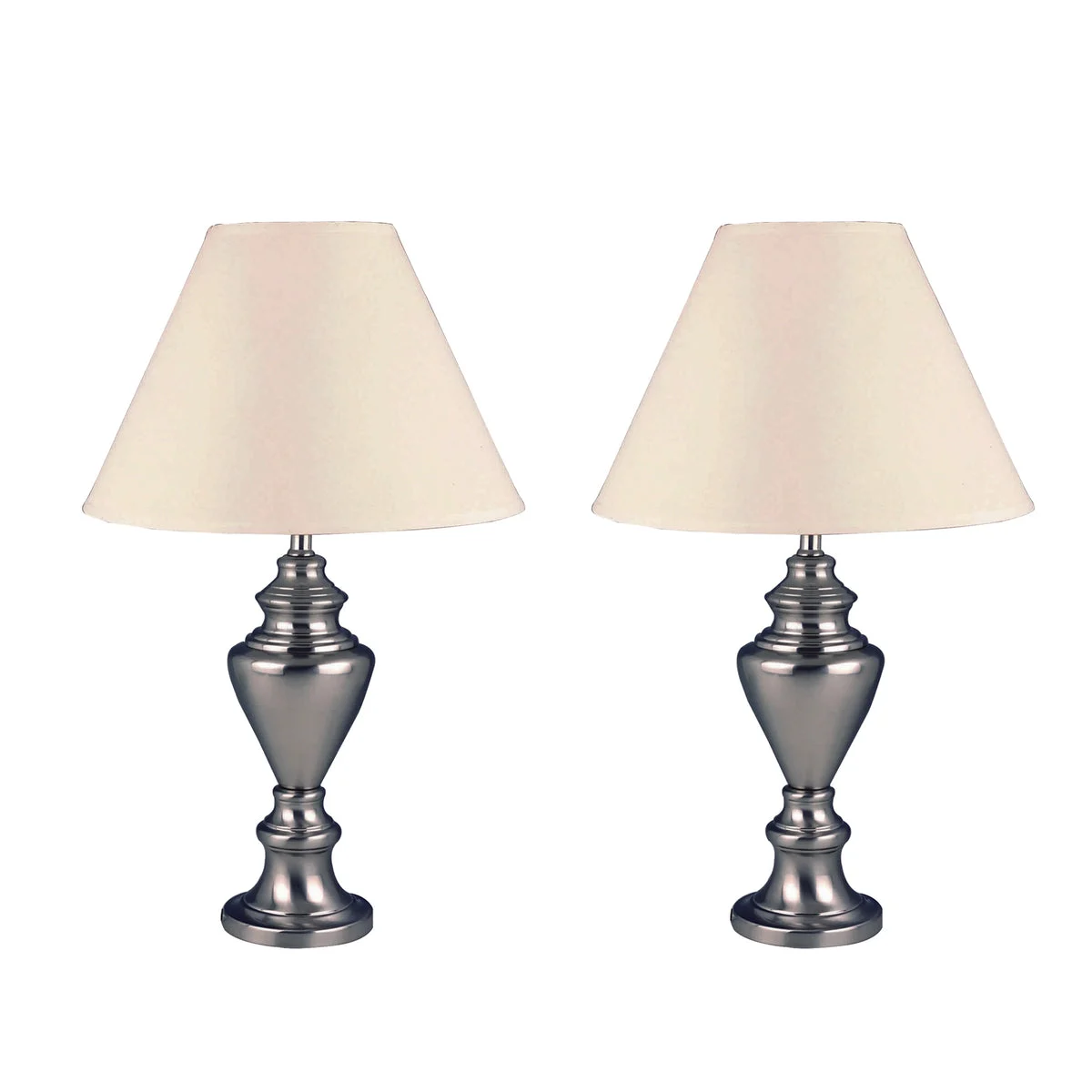 Benzara Metal and Fabric Table Lamp, Set of 2, Silver and Beige