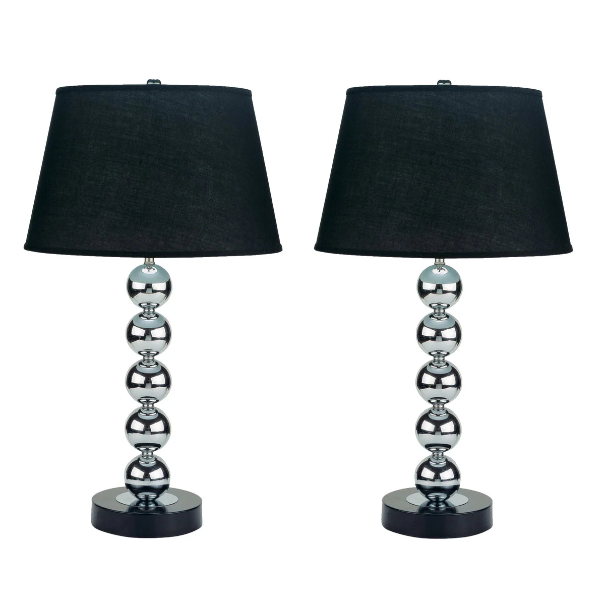 Benzara Metal Table Lamp with Fabric Drum Shade, Set of 2, Black and Silver