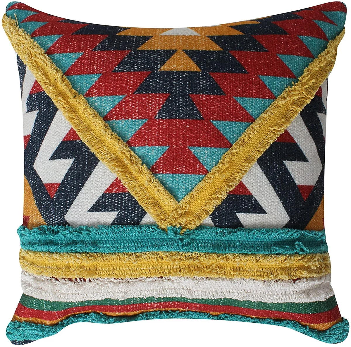 Benzara BM221643 18 x 18 Handwoven Cotton Accent Pillow with Patchwork, Multicolor