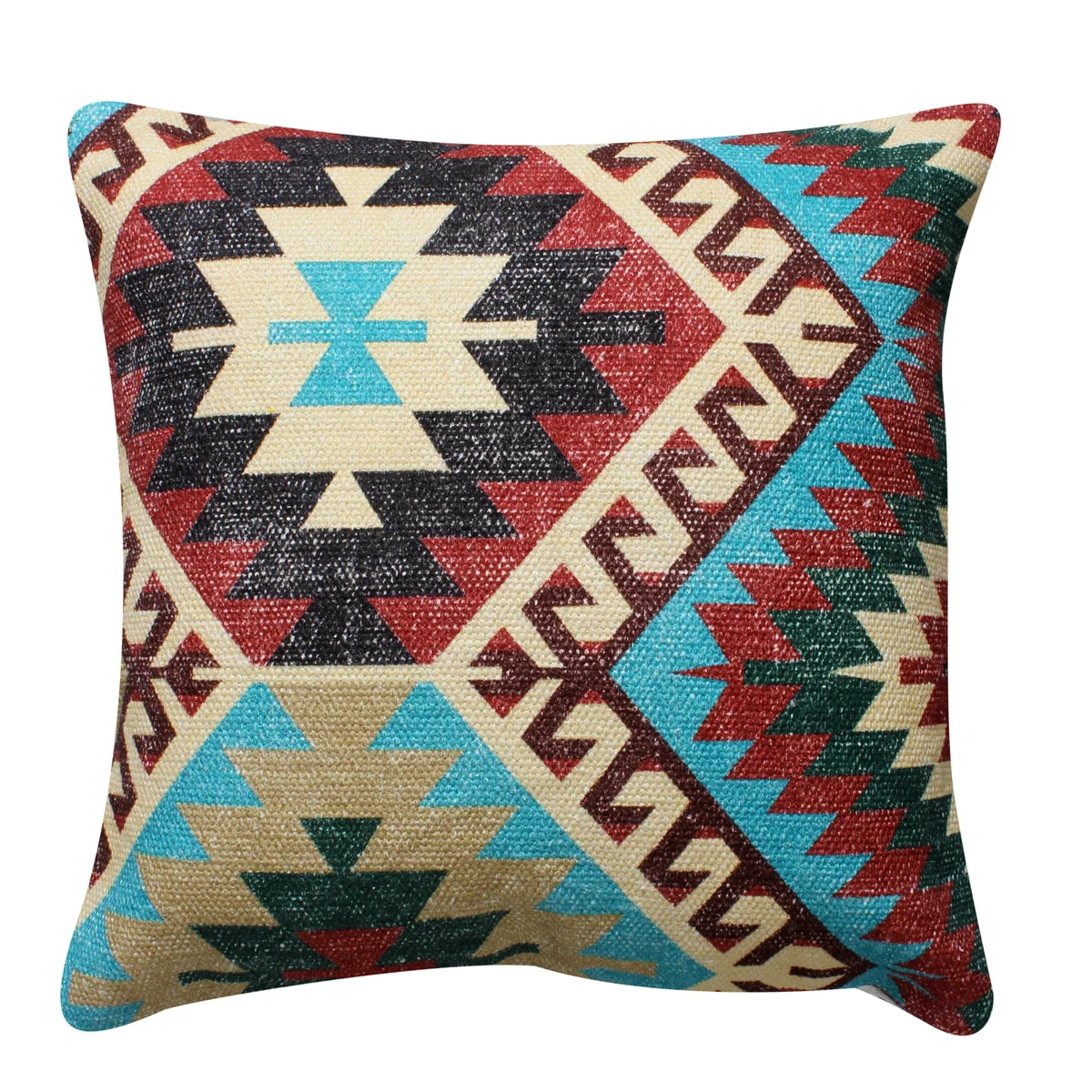 Benzara BM221648 18 x 18 Handwoven Textured Cotton Accent Pillow with Tribal Print, Multicolor