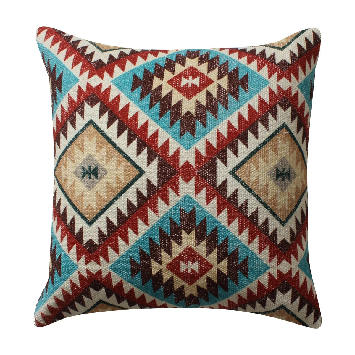 Benzara BM221650 18 x 18`` Kilim Printed Cotton Accent Pillow, Red and Blue